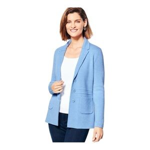 Talbots Petite XS Blue Merino Wool Cardigan Sweater Jacket Long Sleeve Button